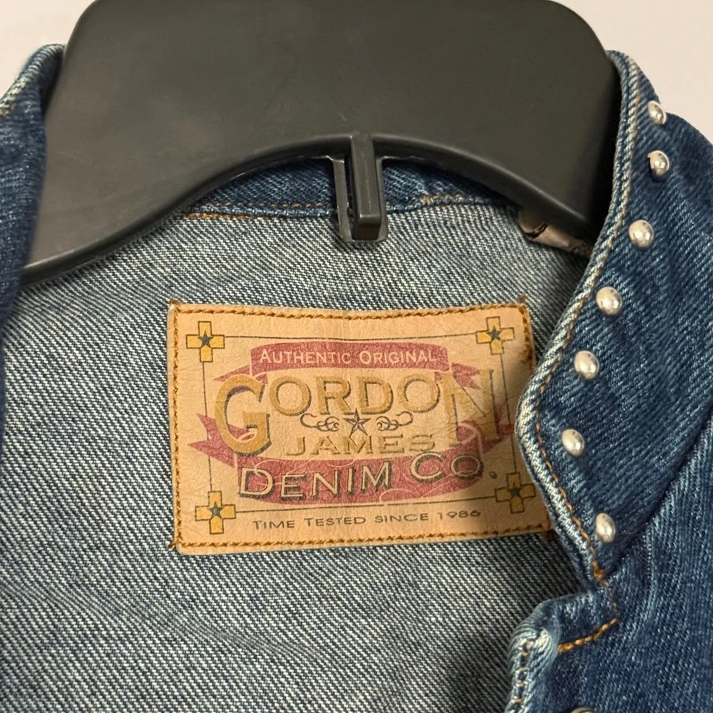 Vintage Gordon James Denim Studded Vest Embroidered Cotton Western - Small - Picture 2 of 4